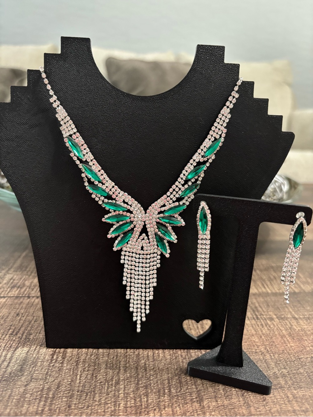 Emerald Marquise Crystal Statement Necklace & Earrings Set